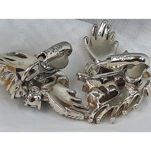 Coro Pegasus Vintage 1950s Diamante Clip Earrings Iridescent Blue Faux Pearls - Picture 7 of 8